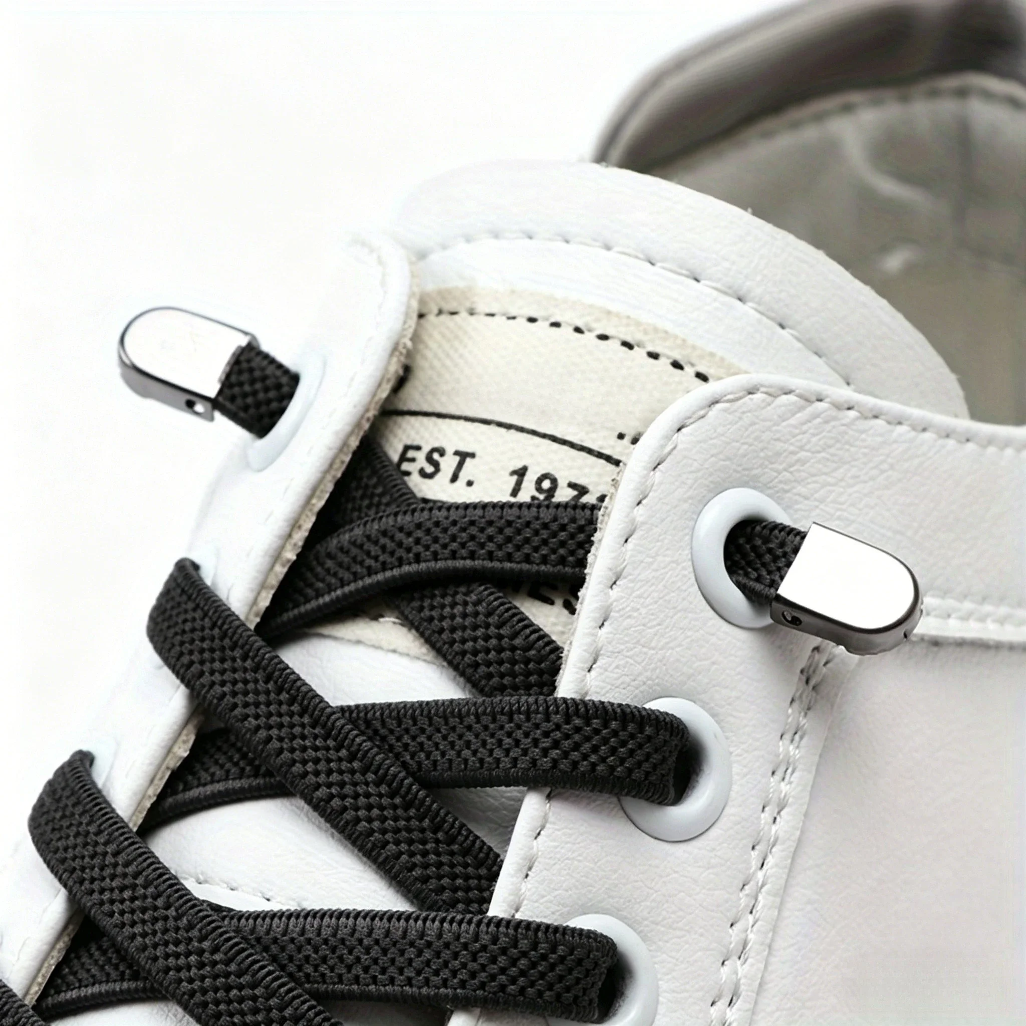 1‑Pair No‑Tie Elastic Flat Shoelaces, Adjustable Polyester‑Spandex Sneaker Laces with Metal Aglets, for Casual Shoes