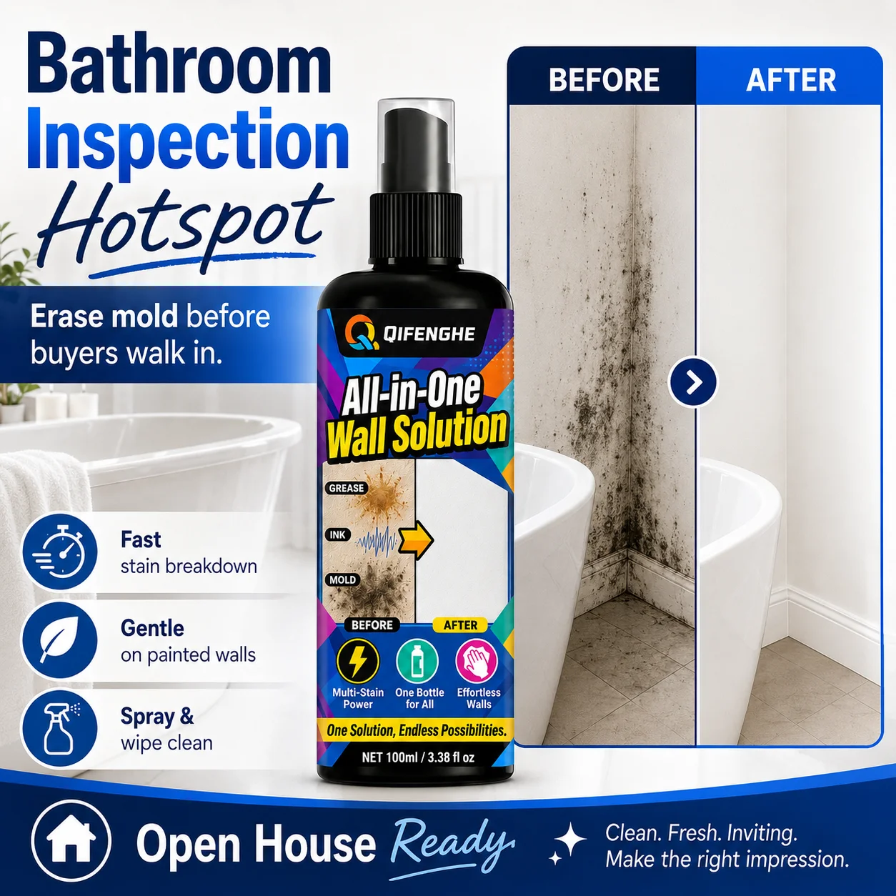 Multi-Surface Wall Cleaner, For Latex Plaster White Walls, Remove Dirt Handprints Graffiti Grease, Restore White No Damage