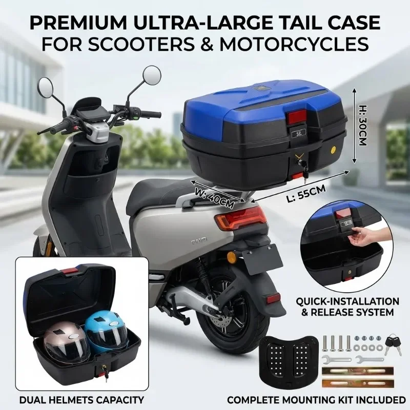 Thickened Quick Release Motorbike Top Box E-scooter Cargo Case Double Helmet Storage Rear Trunk Electric Vehicle Kit 32L 33L 47L