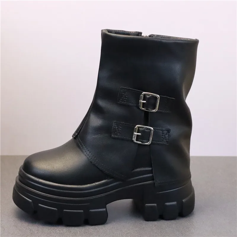 

12cm Elevated Thi Bot Boots Women's Casual Web Boots High Heel Increased Slimming Fce Lined Cotton Boots
