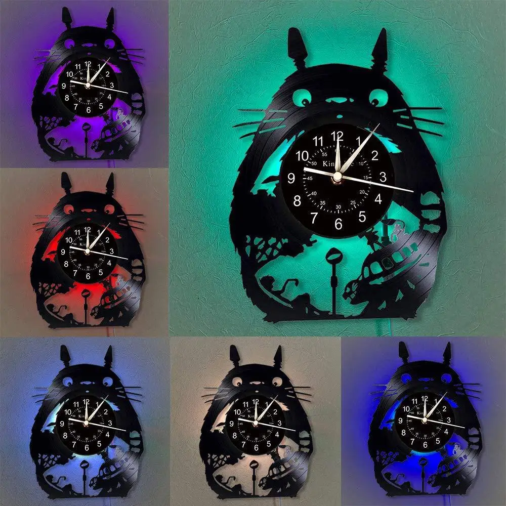 Cartoon Character Creative Clock Vinyl Record Wall Clock Creative Retro LED Clocks Home Living Bed Room Decoration