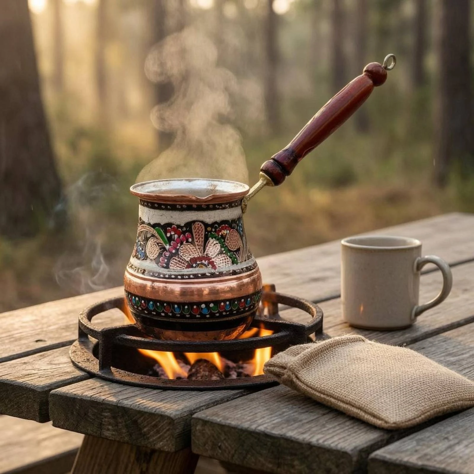 Cafetière en cuivre faite à la main, décorée d'émail, ustensiles de cuisine