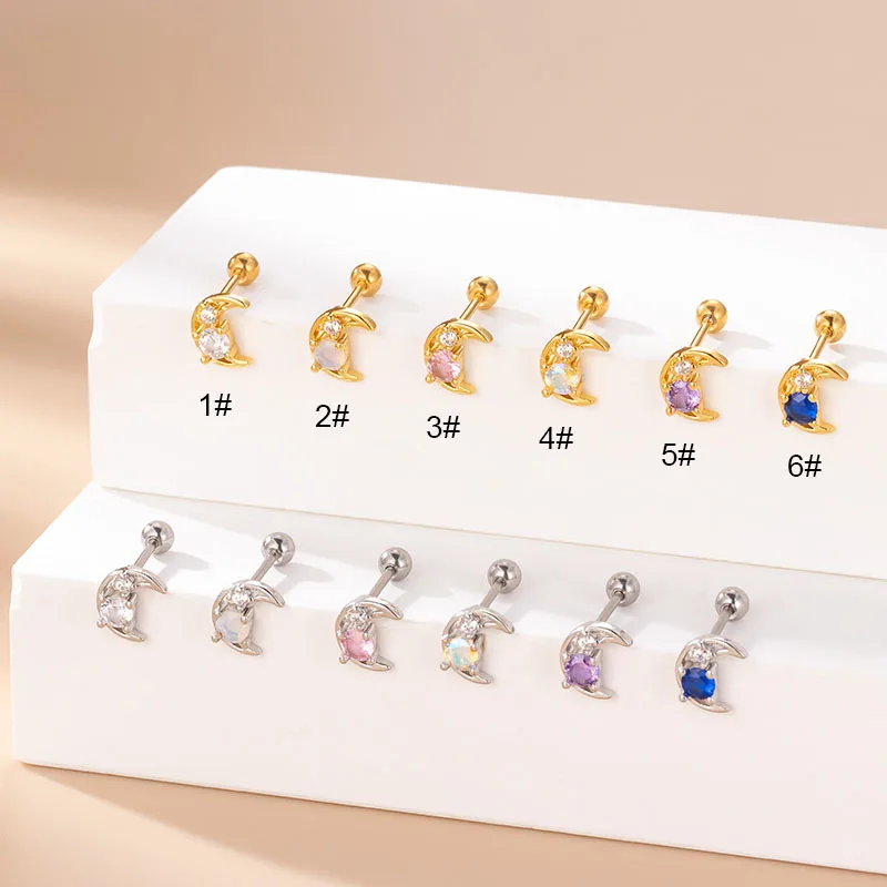 1Piece Small Exquisite 925 Sterling Silver Ear Stud Piercing Earrings for Women Charming Moon Ear Jewelry Girl's Gifts