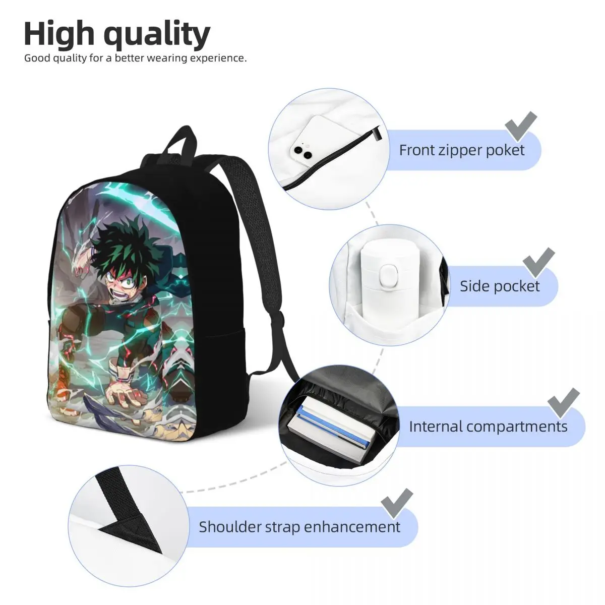 Mochila de dibujos animados My Hero Academia para hombres y mujeres, bolsa de libros para estudiantes, Midoriya, Izuku, Daypack, Midoriya, High, universidad, ligera