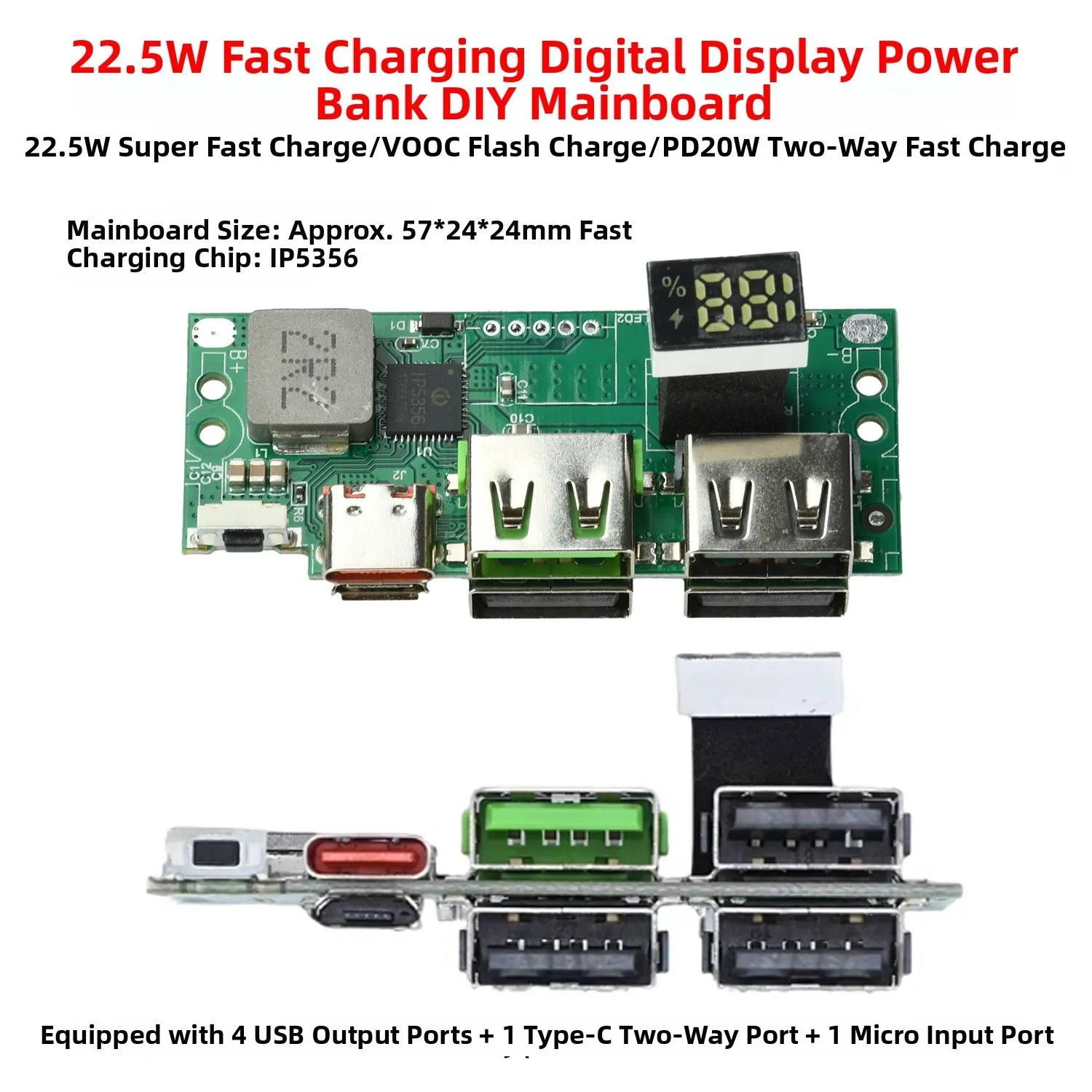IP5356 PD QC Fast Charge Module DIY Power Bank With Digital Display 6 Ports DIY Power Bank Project Kit