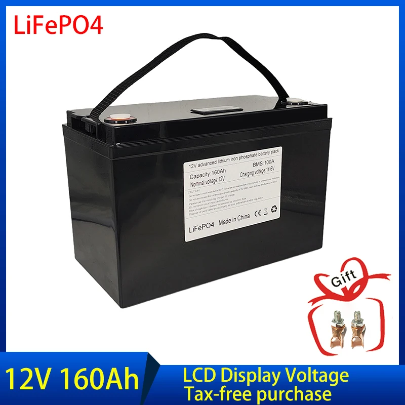 12V 150Ah 160Ah 180Ah LiFePO4 batteria batterie al litio ferro fosfato BMS integrato per camper fuoristrada vento solare Off-grid