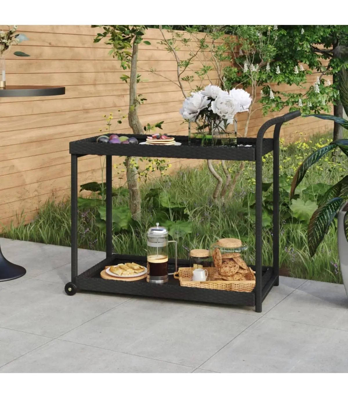 Black synthetic rattan 100x45x83 cm kitchen and dining carts bar cart