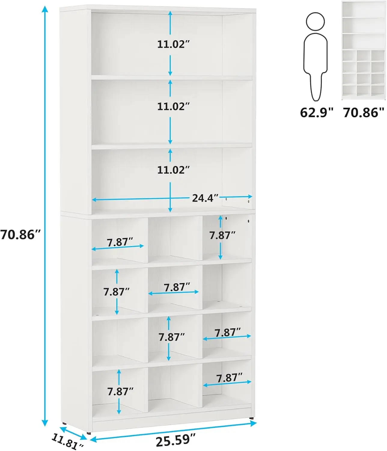 Shoe Cabinet, 24 Pair Freestanding Shoe Rack Storage Organizer with Side Hooks, Modern Shoe Storage Cabinet with Shelves