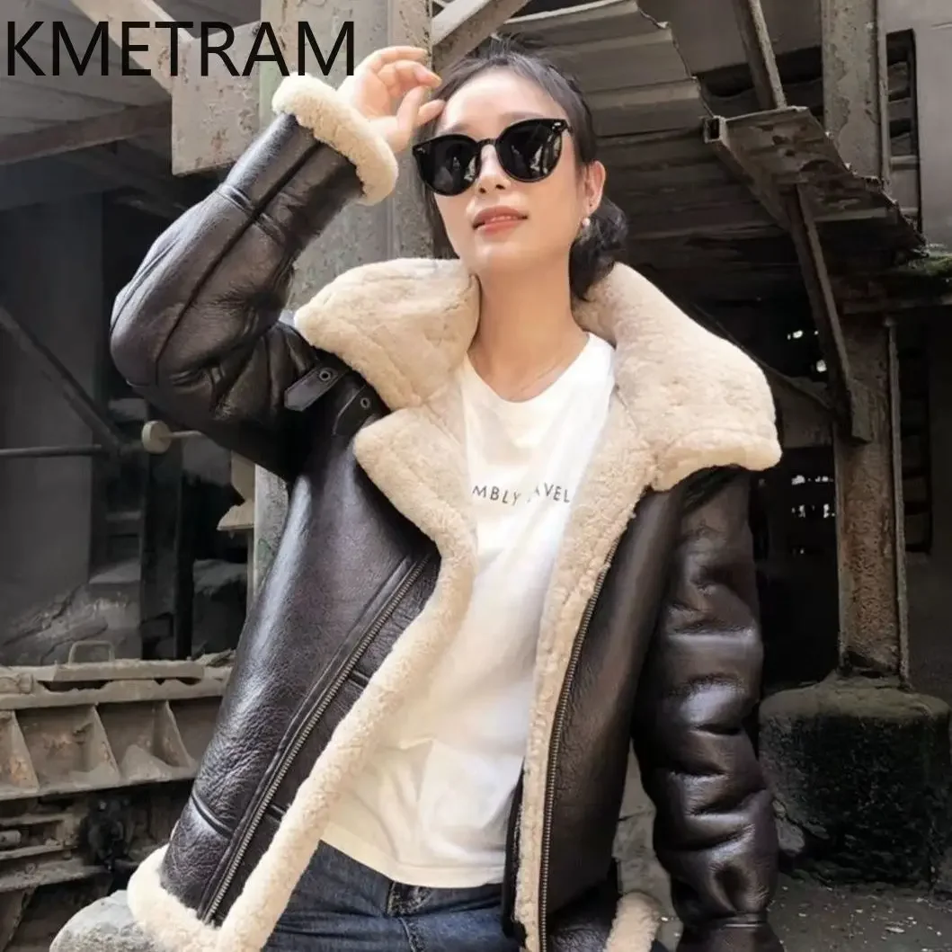 Natural Sheepskin Wool Double Faced Fur Coat Women Motorcycle Leather Jacket Winter Fashion Woman Clothes 2024 дубленка женская