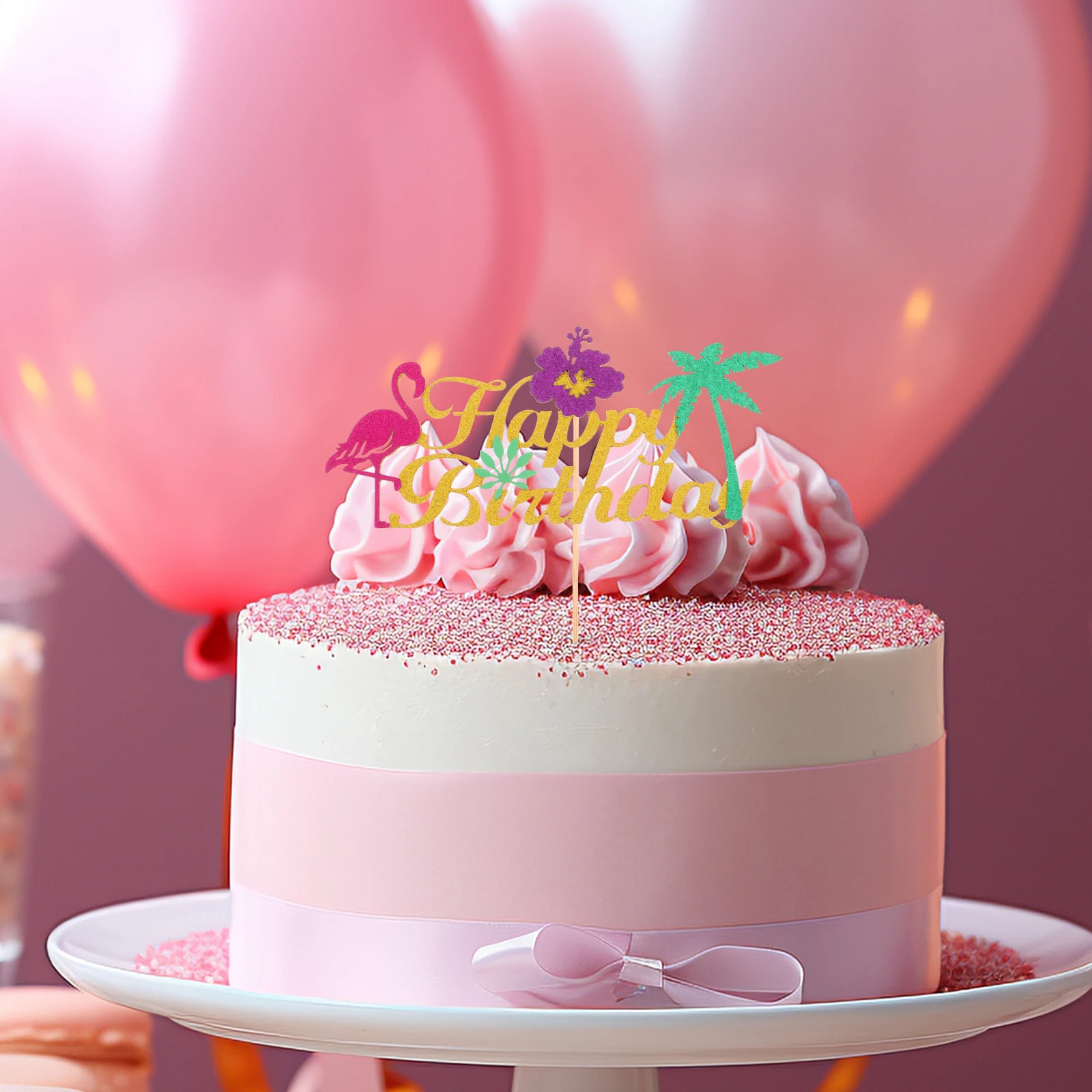 

1Pcs Hawaiian Cake Decoration Theme Party Supplies Cupcake Toppers Wood Stick Tropical Girls Cake Decorations