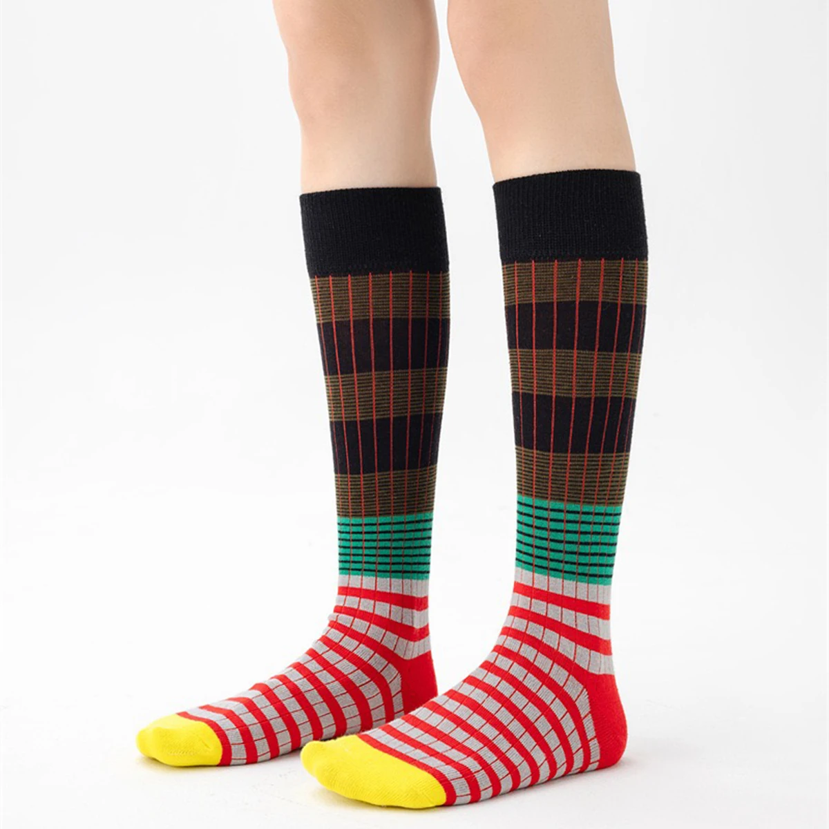 Autumn Winter Ins Fashion for Woman Gradient Striped Colorful Retro Calf Socks Cotton High Tube Soft Sport Women\'s Casual Socks