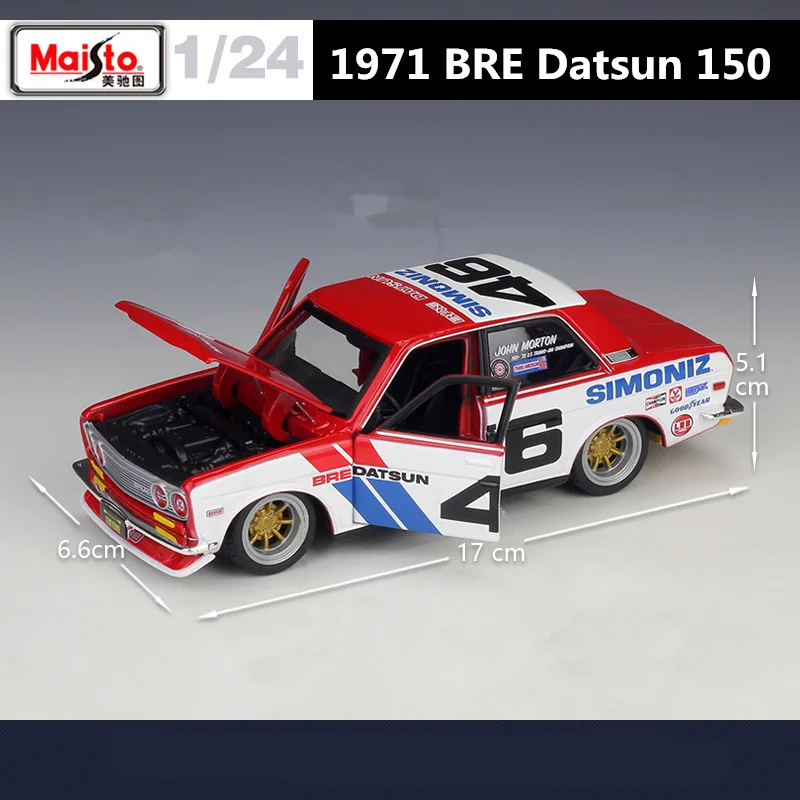 Maisto 1:24 1971 Bre Datsun 510 Legering Raceauto Model Diecasts Metalen Sportwagen Model Simulatie Collectie Kinderen Speelgoed Geschenken