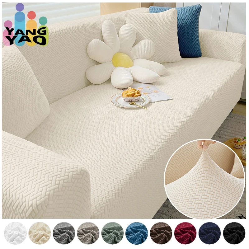 

Jacquard Elastic Sofa Covers Slipcover For Living Room Stretch Polar Fleece Armchair 1/2/3/4 Seater Corner Couch Cover L Shape