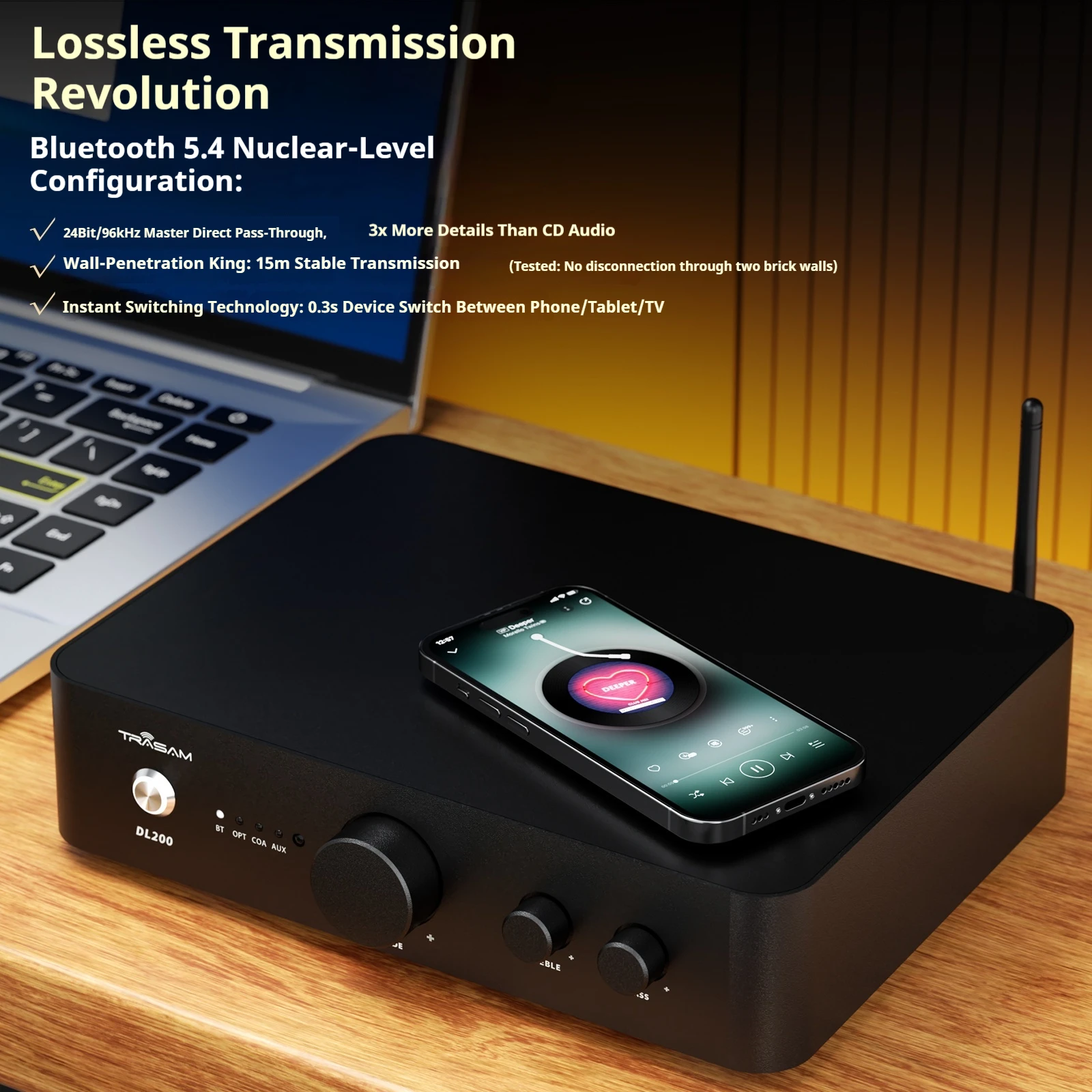 TRASAM DL200 fever grade digital amplifier TPA3255 Bluetooth 5.4 coaxial fiber AUX high fidelity high-power HIFI amplifier