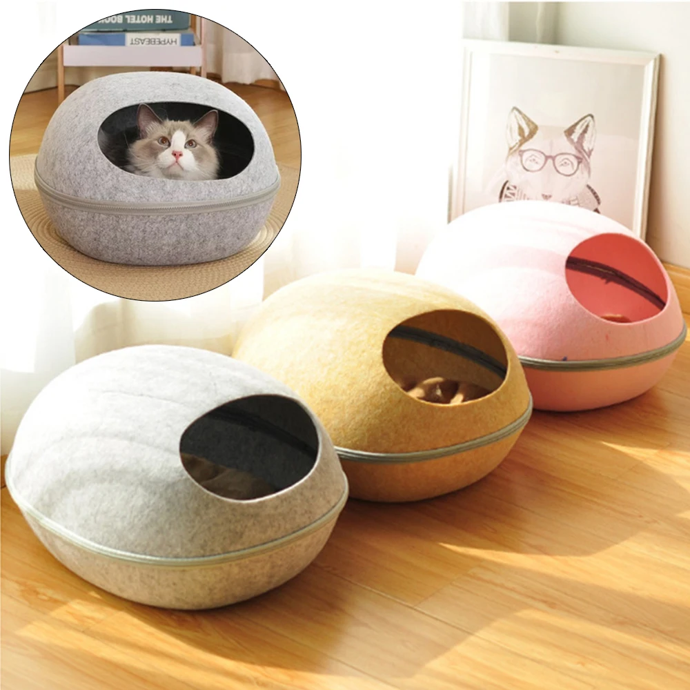 Cama para Gatos em Forma de Ovo com Colchão e Buraco em Feltro, Ninho para Gatos e Pequenos Animais, Acessórios e Suprimentos para Gatinhos, Cama Macia e Confortável