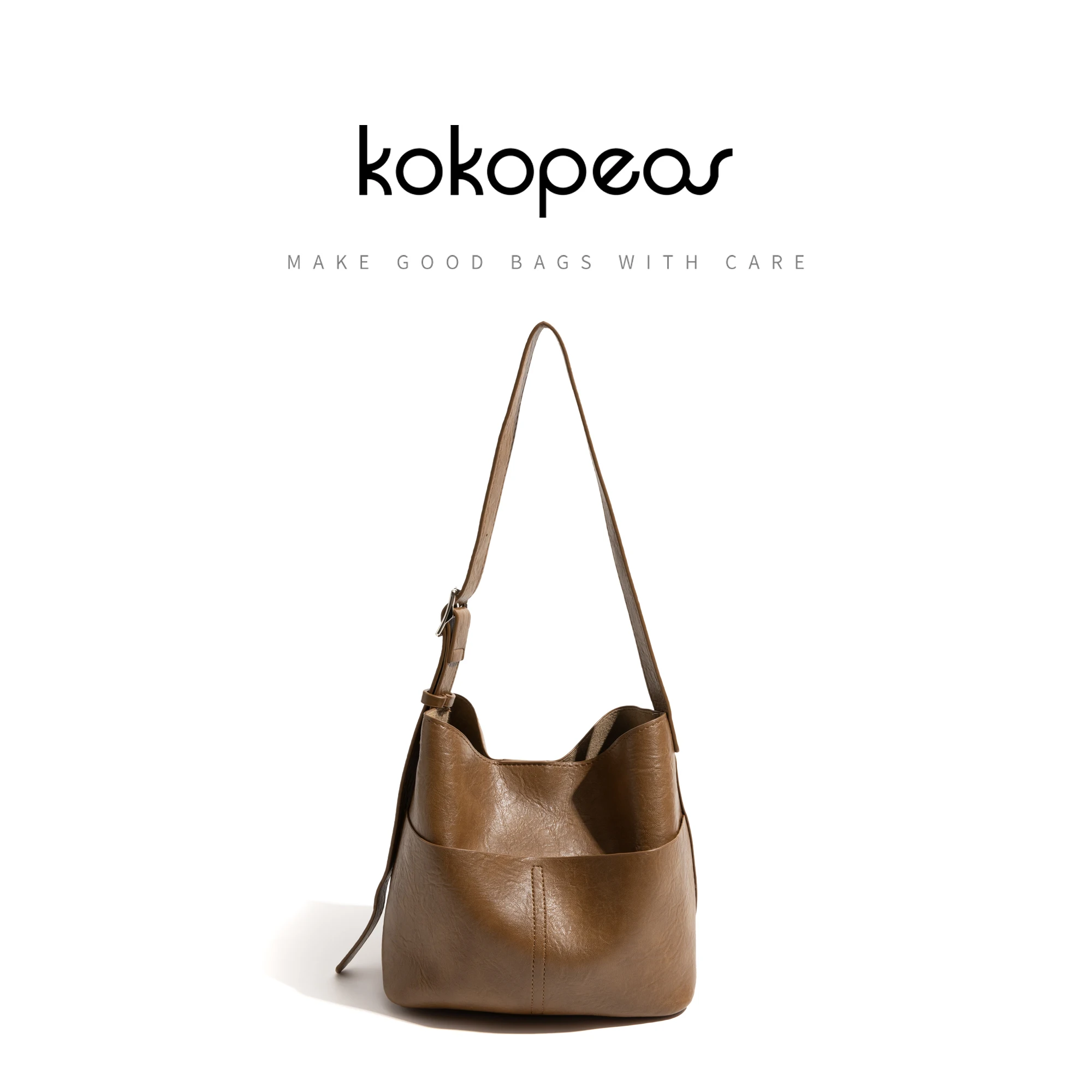 

KOKOPEAS PU Leather 2pcs Set Woman Shoulder Bucket Bag Solid Color Vintage Simple Casual Tote Handbag Luxury Design Ladies Purse