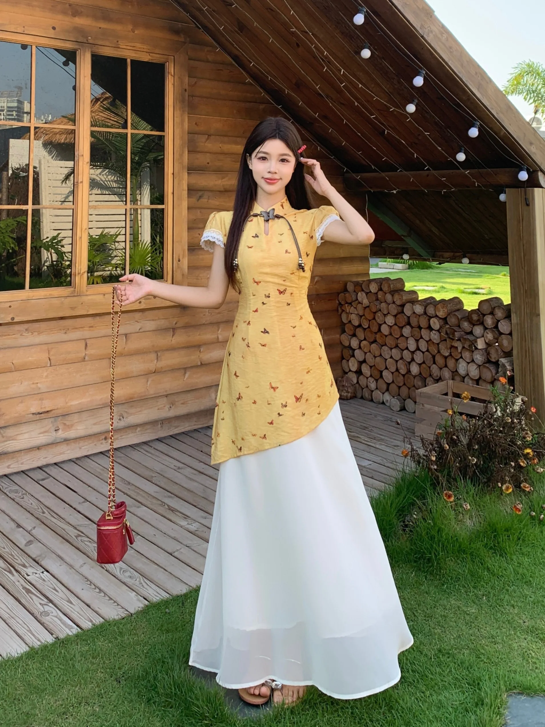 

Женское платье больших размеров с 3D-принтом, коротким рукавом, в корейском стиле, приталенное, с завышенной талией, летнее, новинка, имитация двух частей, Lo...