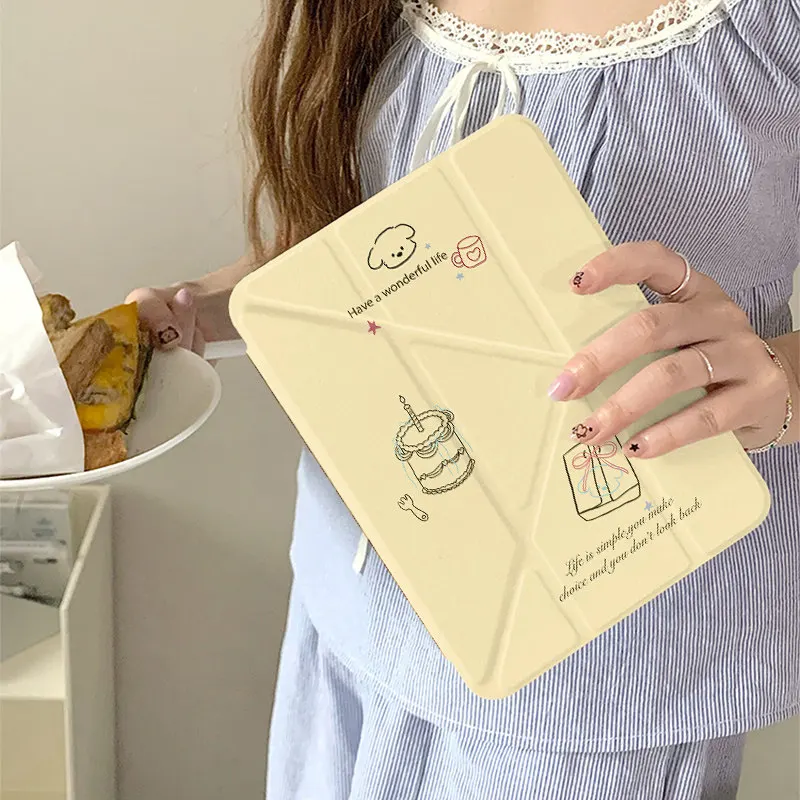 

Ins Cartoon Line Cake Puppy Tablet Case For iPad Pro 11 12.9 13 M2 M4 M3 M5 Shell 8.3 9.7 10.2 5/6/7/8/9/10/11th Air 4 5 6 Cover