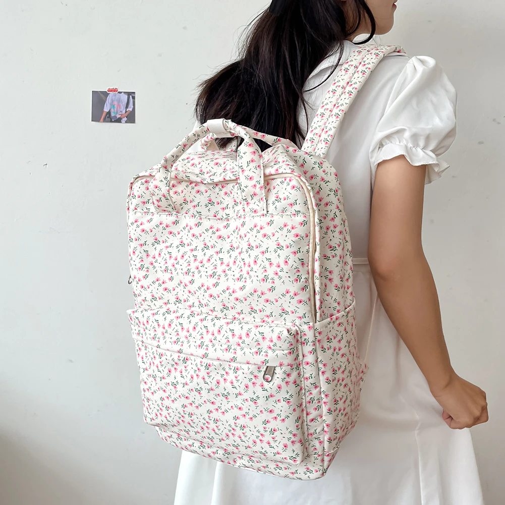 女性大学生バックパック大容量キャンバスダブルショルダーバッグ調節可能なストラップ十代の女の子のバッグ