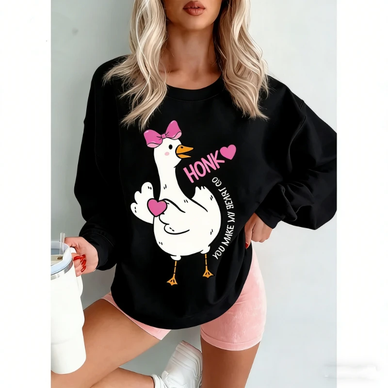 Śmieszna bluza z kapturem na Walentynki z gęsią, która robia moje serce do cykania, z długim rękawem, coquette, zimowa, bluza termiczna dla dorosłych z napisem XoXo Be Mine.