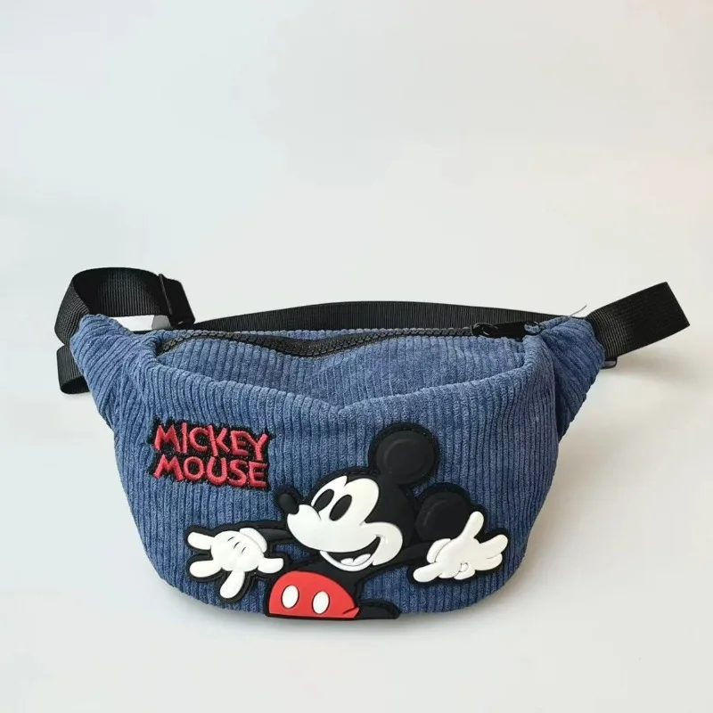 Mickey Mouse Waist Bag Miniso Cartoon Cute Casual Fashion Blue Embroidery Plastic Avatar Corduroy Fabric Children's Phone Bag