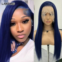 Dark Blue Wig Synthetic Lace Front Wigs Navy Blue Long Straight Hair Wig Frontal Lace Wigs for Women Cosplay Daily Wear Natural