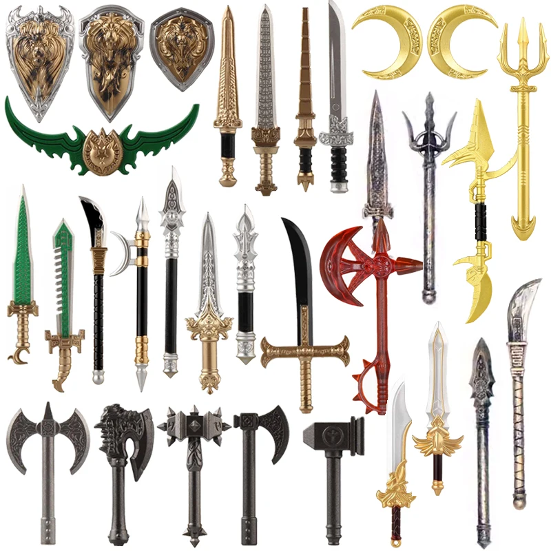 Medieval Figure Weapon Accessories Kit Building Blocks King Sword Lion King Shield Trident Battle Axe Double-edged Axe Brick Toy