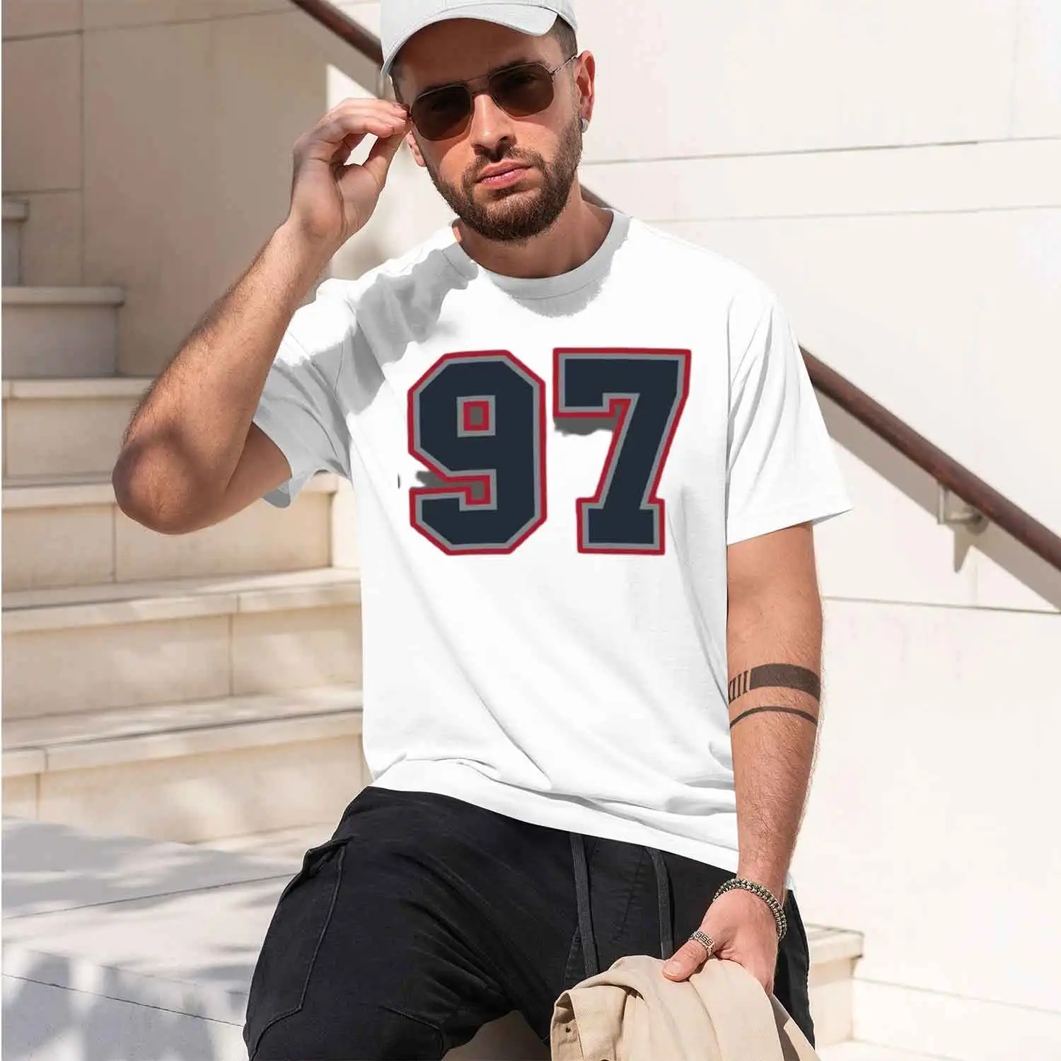 97 Navy Grey Red Sports Number Ninety-Seven T-Shirt man clothes graphs clothing for men 2026 New Model Short-sleeve crewneck T-S