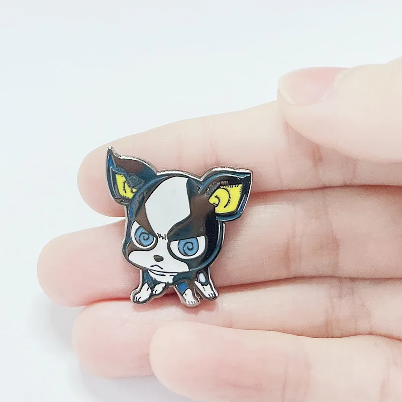 jojo's wonderful adventure pet dog, Enki the Boston Terrier Anime Lapel Pins Backpack Jeans Enamel Brooch Badges