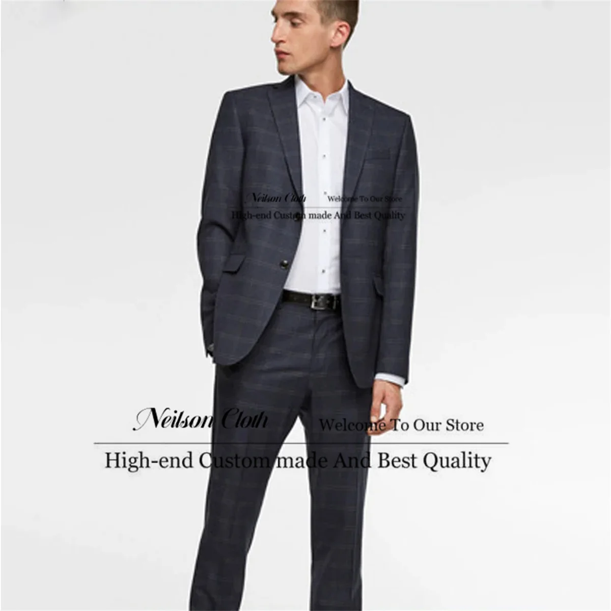 

Fashion Plaid Male Prom Blazers Notched Lapel Groom Wedding Tuxedos 2 Pieces Jacket Pants Sets Men Suits Slim Fit Costume Homme