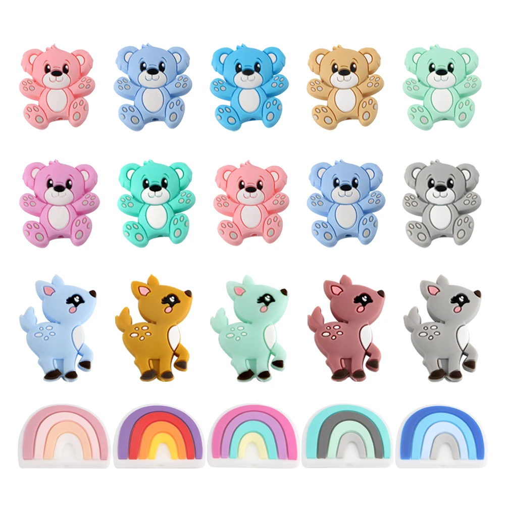 Sunrony 10pcs Animals Deer Silicone Beads Rainbow Beads For Jewelry Making DIY Necklace Accessories