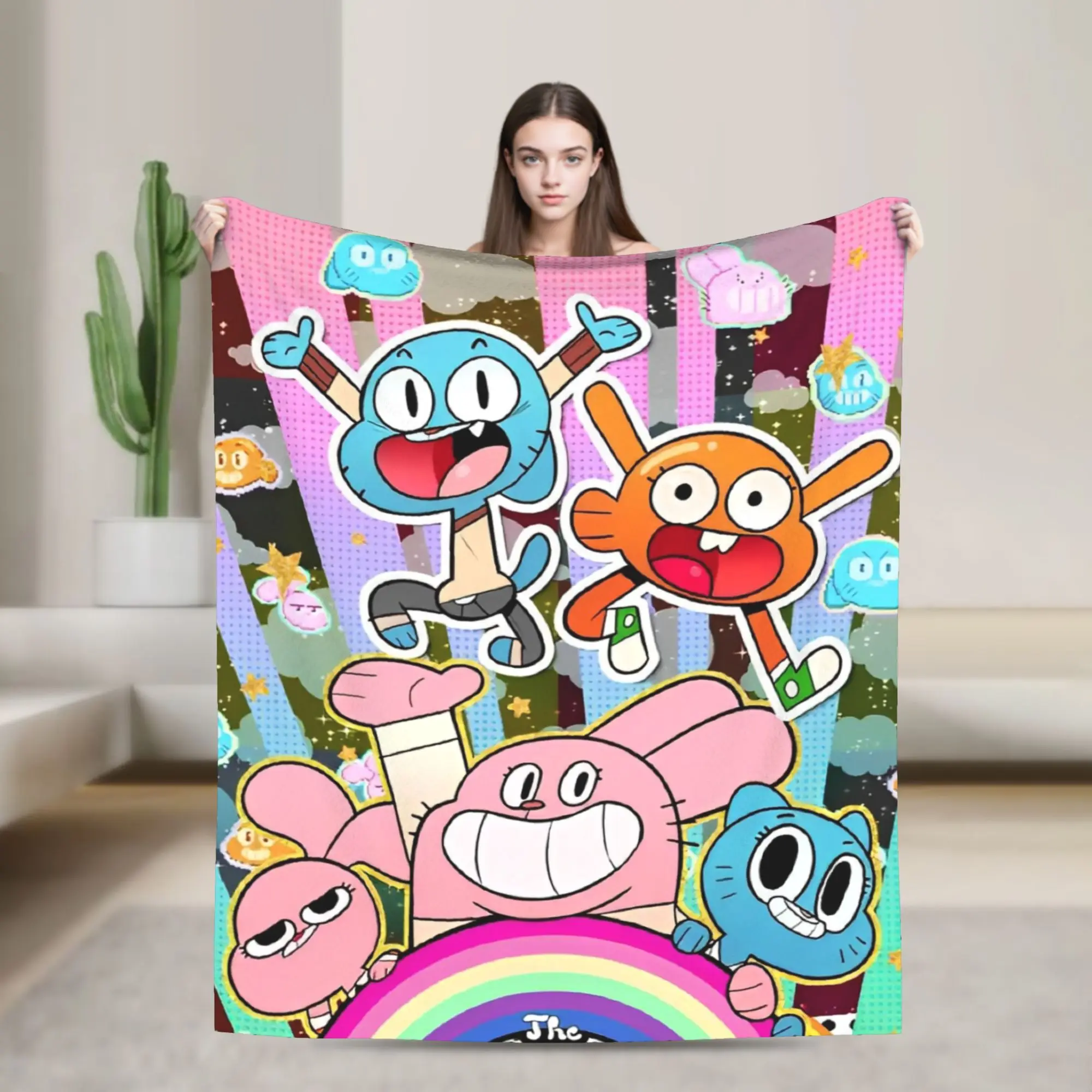 Gumballs Cartoon Game  Blanket Flannel  Super Warm Throw Blanket for Airplane Travel Bedspread