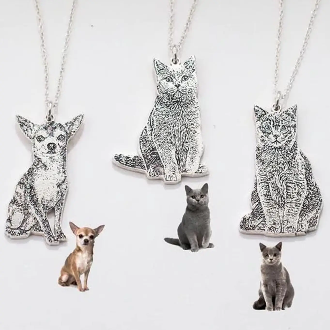 Personalized Pet Picture Necklace Custom Sculpture Portrait For Dog Cat Photo Pendant Portrait Memorial Jewelry Gift Pet Lover