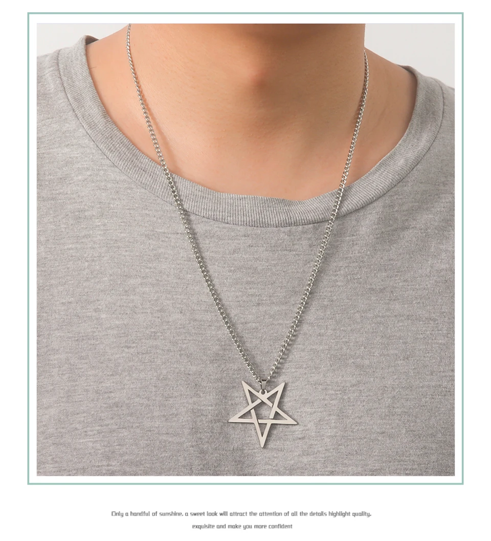 Unift Inverted Pentagram Satanic Necklace for Men  Stainless Steel Long Neck Chain Goth Gothic Occult Wicca Pentacle Jewelry