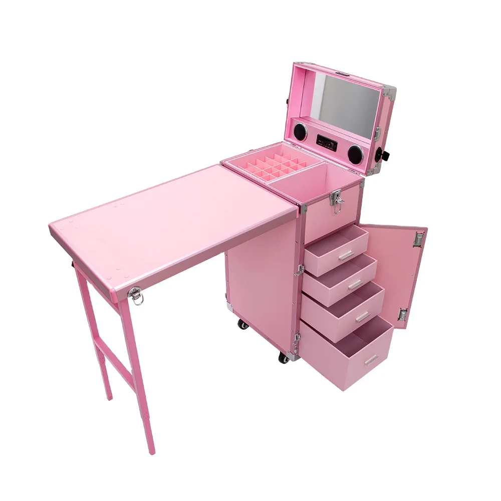 Pink nail table beauty rolling makeup lever