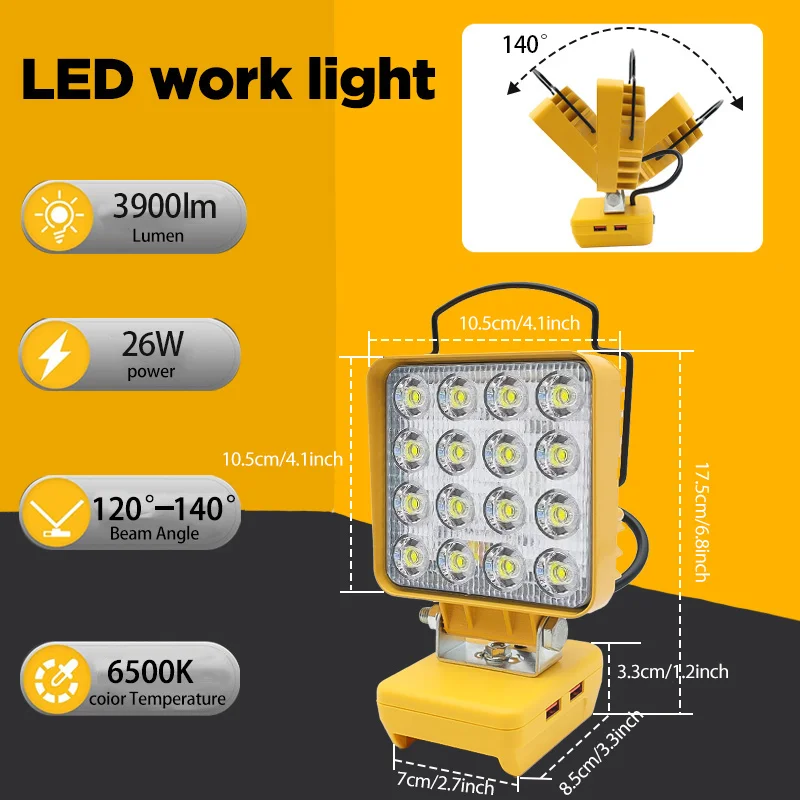 (without Batteries) Flood Work Light 16LED 30W for DeWalt LED 18V/20V/60V MAX Lithium Battery Light with Low Voltage Protection