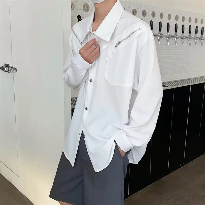 Chic Shirts Summer Solid Japanese Style All-match Leisure Baggy Pockets Harajuku Simple Daily Soft Cozy Men\'s Clothing Zipper