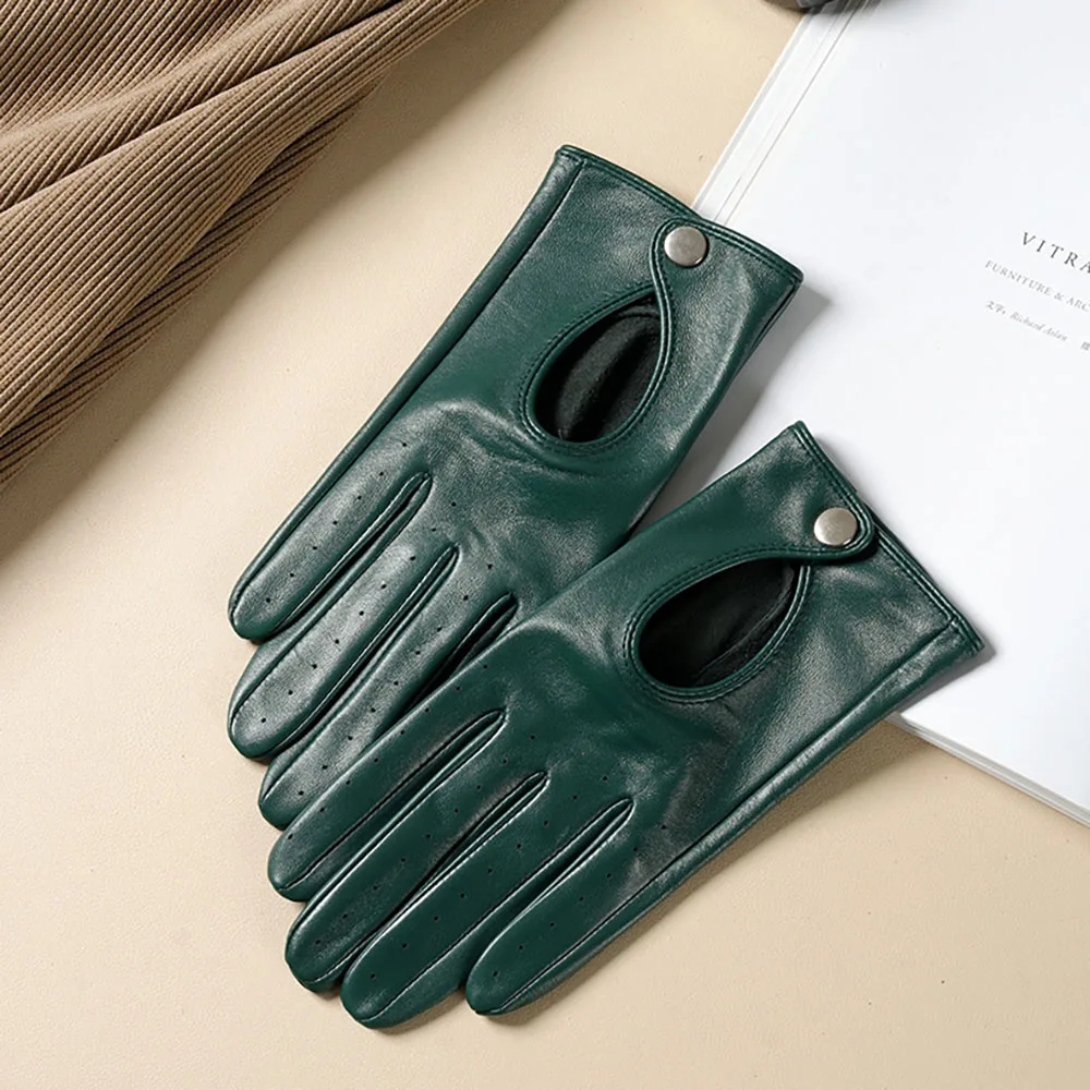 Women Genuine Leather Sheepskin Gloves Breathable Thin Outdoor Cycling Driving Motorcycle Gloves Spring
