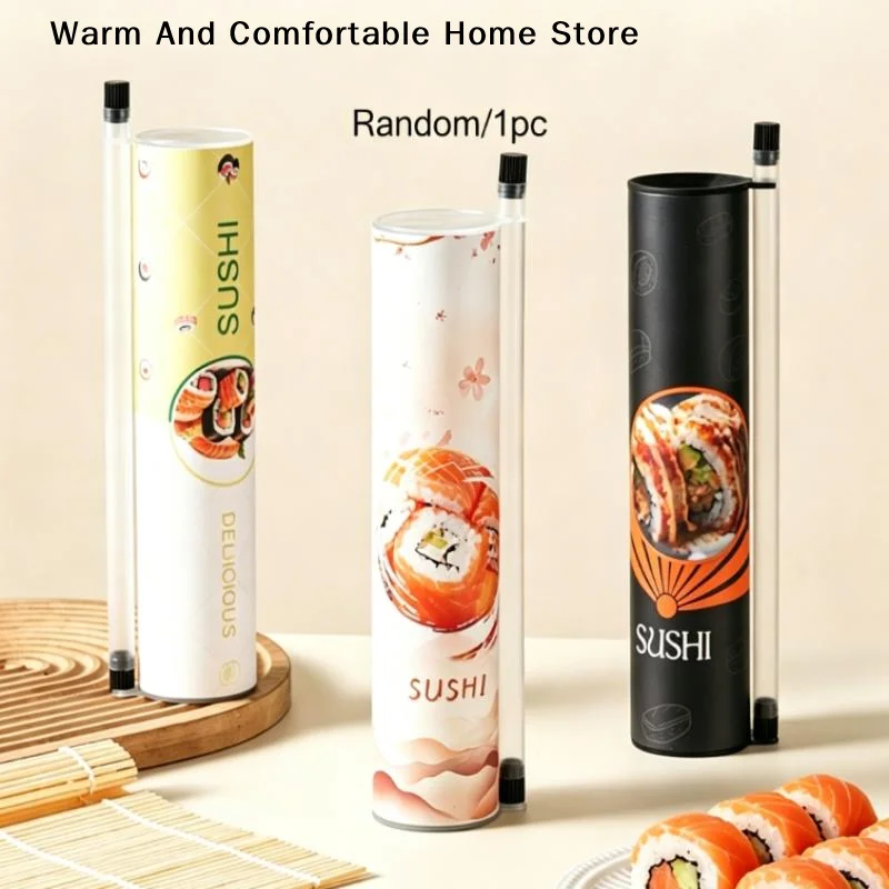 【W】1Pcs Round Sushi Push Box With Sauce Straw Food Grade Sushi Mold Push Up Paper Bucket Bento Accessories