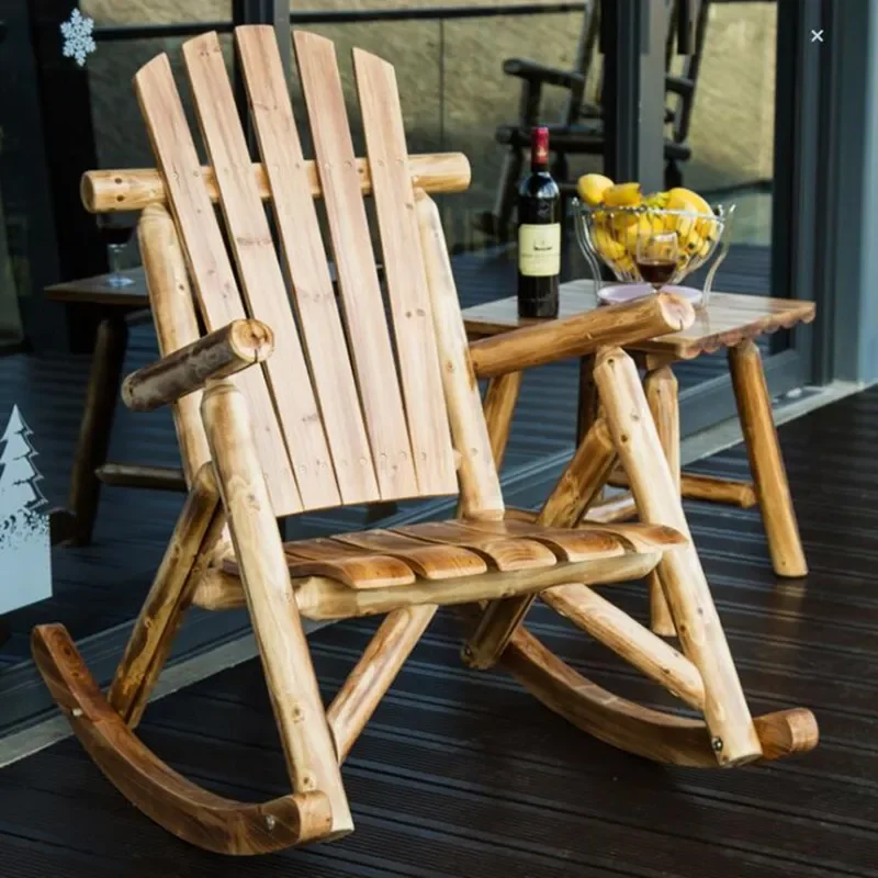 Outdoor Furniture Wooden Rocking Chair Rustic American Country Style Antique Vintage Adult Large Garden Rocker Armchair Rocker