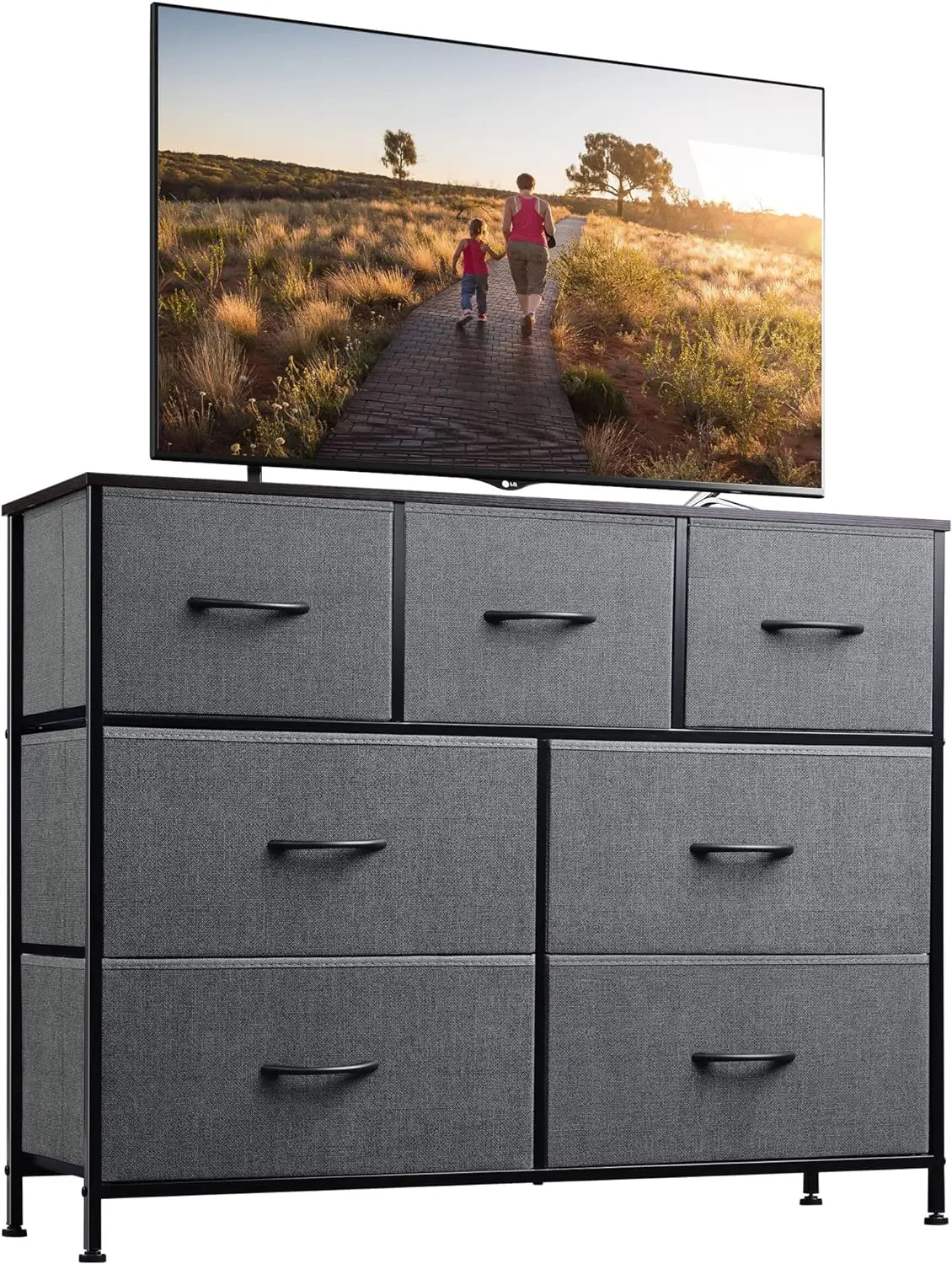 

Dresser TV Stand, Entertainment Center with Fabric Drawers, Media Console Table with Metal Frame and Wood Top for TV up