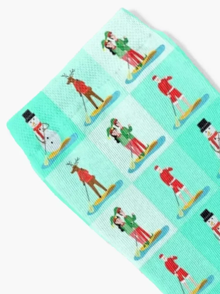 Paddleboard Christmas Funny Paddleboarding Snowmen Reindeer Elves Santa Claus Socks floral moving stockings Socks Men Women's