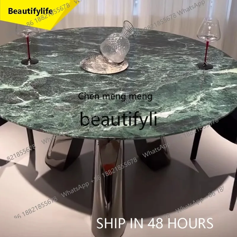 

2003 Natural Imported Luxury Stone Large Flower Green Villa Italian Minimalist Round Marble Dining Table