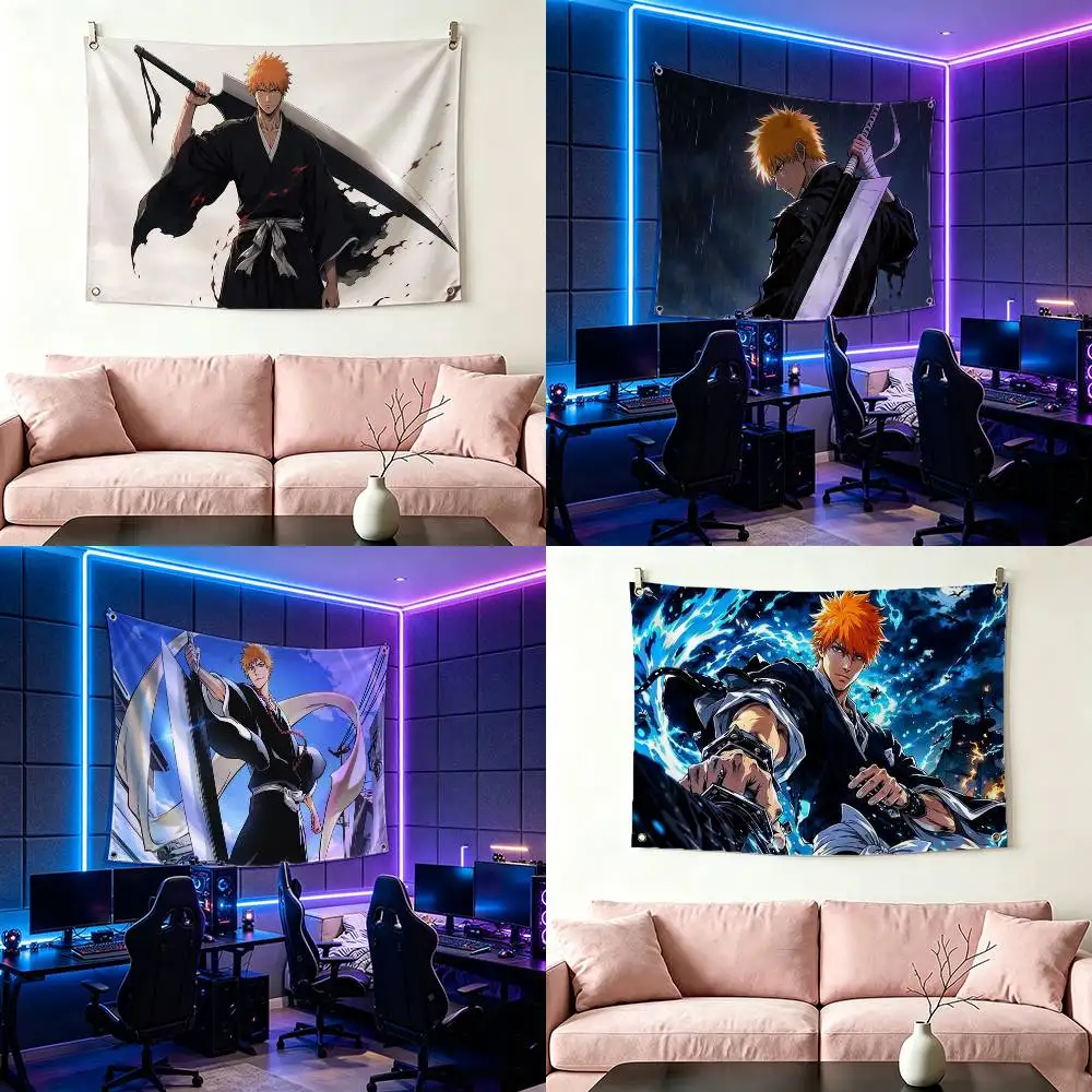 B-BLEACH Ichigo Kurosaki Flags for Bedrooms Home Decor Items Outdoor Decors Garage Decoration Flaga