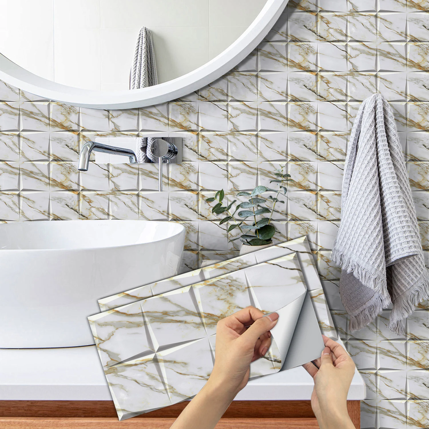 

Marble Peel and Stick Wall Tiles, Waterproof Self-Adhesive Backsplash for Kitchen Bathroom DIY Decor