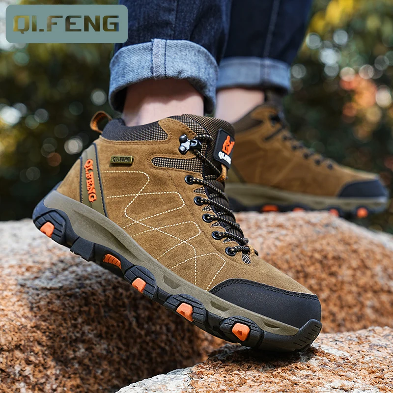 Mens High Top Hiking Boots Advanced Non-Slip Sneakers Comfortable Footwear for All-Terrain Adventures Climbing Hunting Trekking