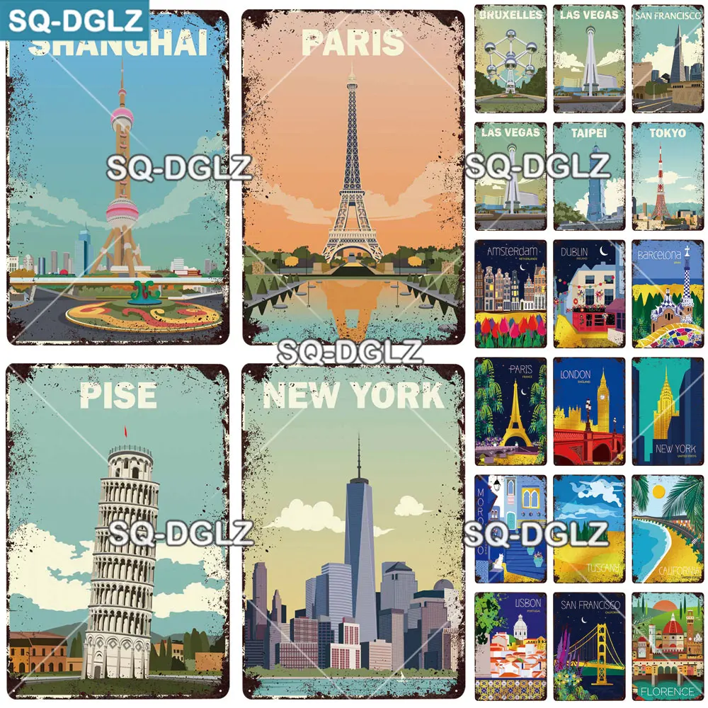 باريس مدينة علامة معدنية خمر لوحة اللوحة ديكور ل حانة بار جدار ديكور تين تسجيل نيويورك/PISE/شانغهاي ملصق هدية #1