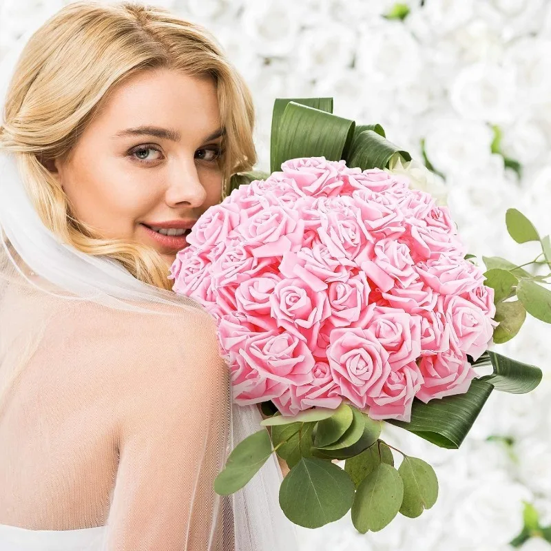 30/50 Stück künstlicher Brautstrauß aus Schaumstoff, Rosenblütenköpfe, künstliches PE für Heimdekoration, Party, Kranz, Zubehör, Hochzeitsdekoration – Detail 11