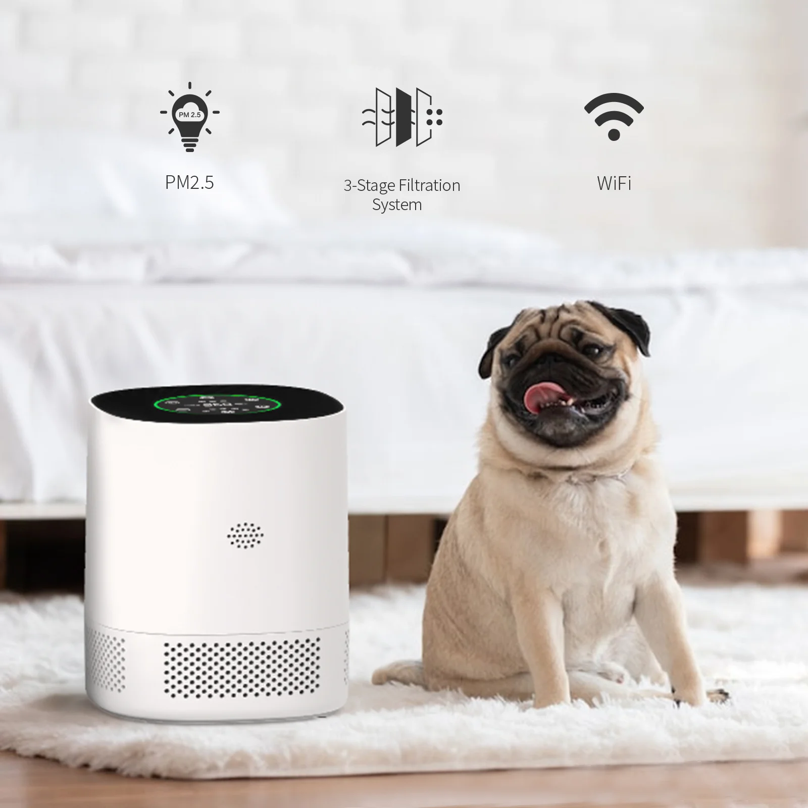 

Pet Air Purifier for Home Remove Formaldehyde Allergies and Pets Hair Pet Odor Purifier Smoke in Bedroom Filter Air Cleaner