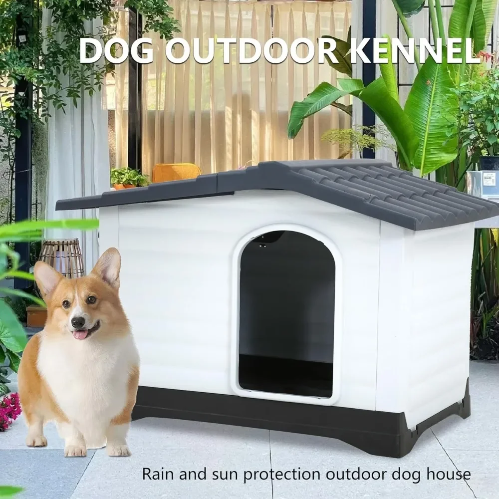 Durable Weatherproof Plastic Dog House with Air Vents and Elevated Floor, Suitable for Indoor and Outdoor Use